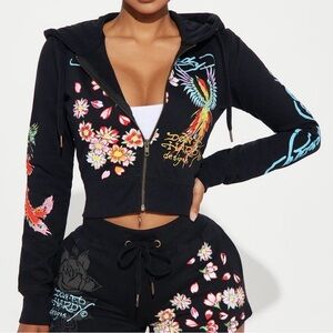 Ed Hardy Black Hoodie with Colorful Floral Design